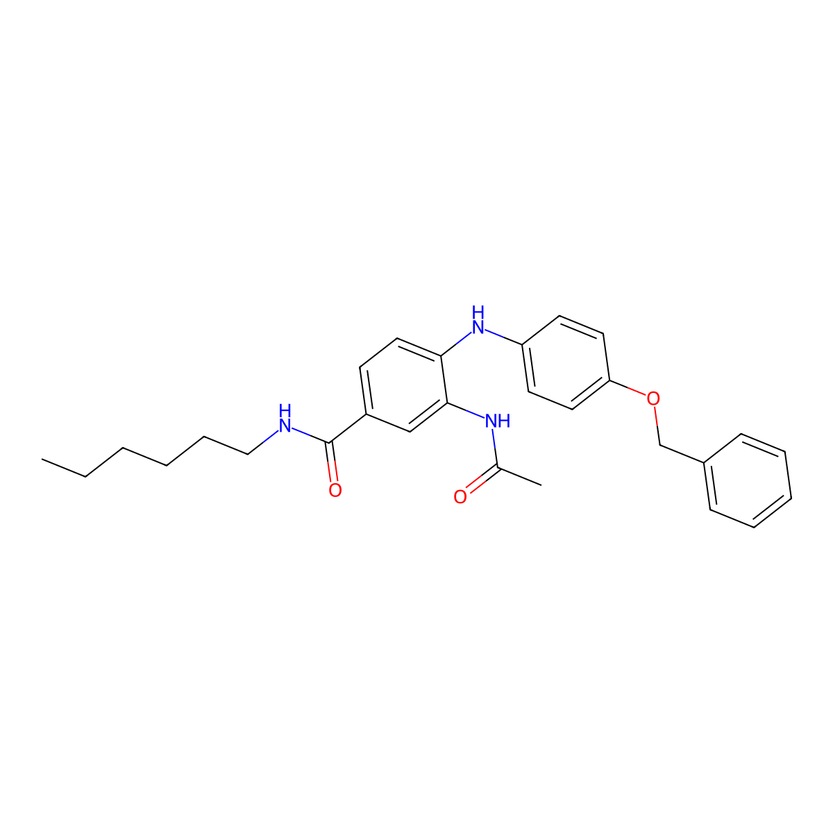 3-acetamido-4-((4-(benzyloxy)phenyl)amino)-N-hexylbenzamide molecular structure, CAS 451496-69-8