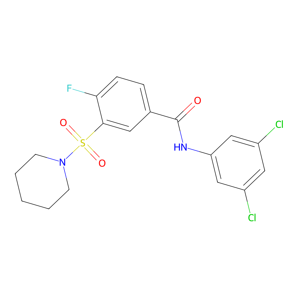 N-(3,5-dichlorophenyl)-4-fluoro-3-piperidin-1-ylsulfonylbenzamide molecular structure, CAS 451499-10-8