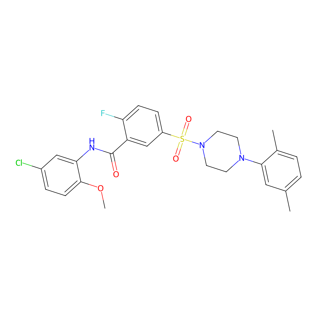 N-(5-chloro-2-methoxyphenyl)-5-{[4-(2,5-dimethylphenyl)piperazin-1-yl]sulfonyl}-2-fluorobenzamide molecular structure, CAS 451499-31-3