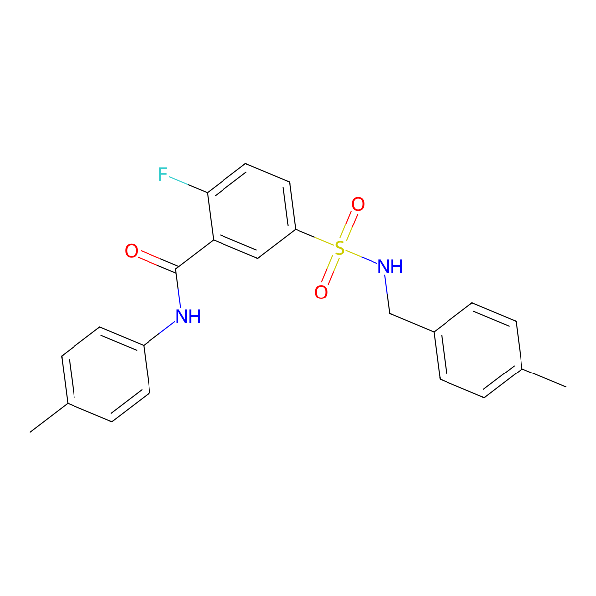 2-fluoro-5-(N-(4-methylbenzyl)sulfamoyl)-N-(p-tolyl)benzamide molecular structure, CAS 451500-00-8