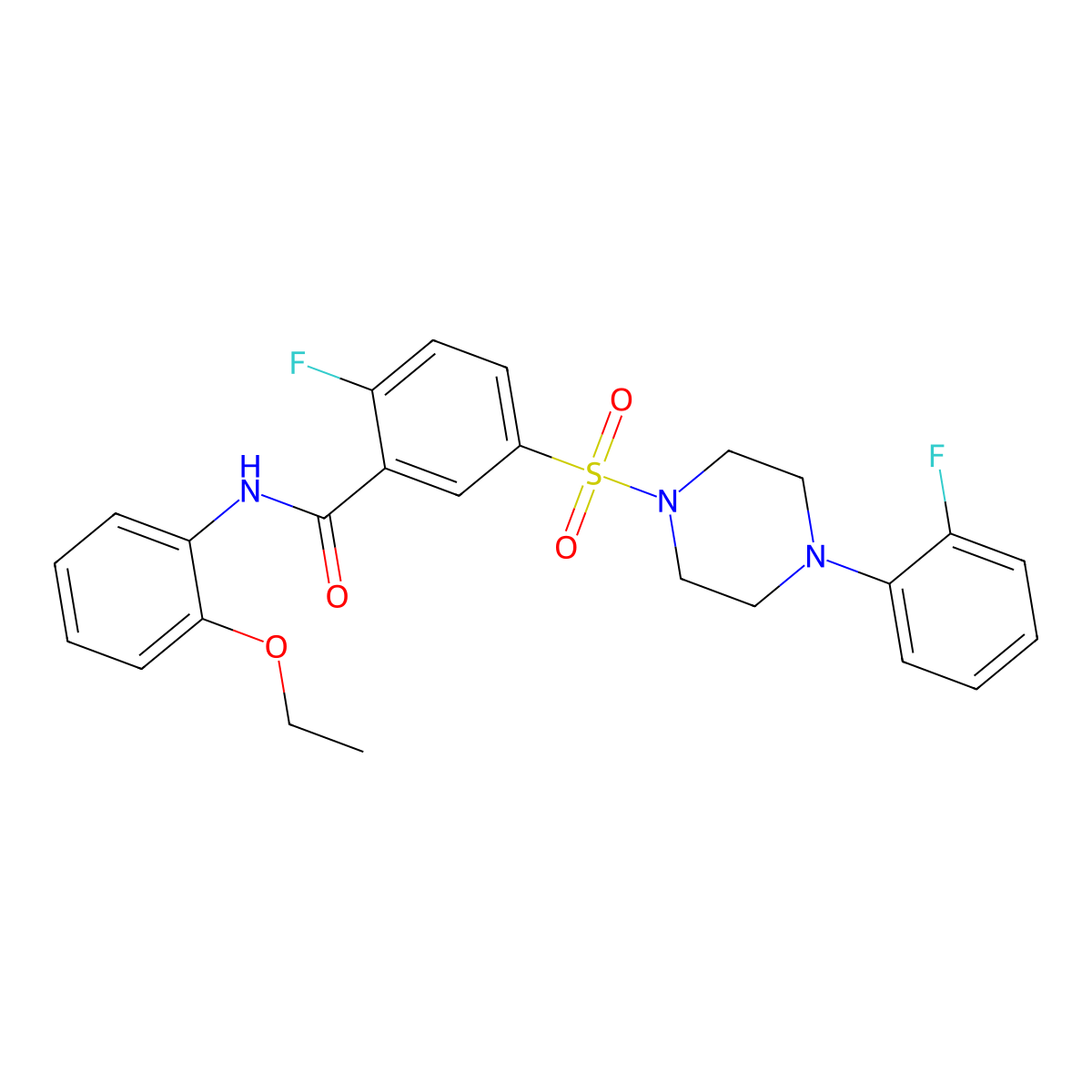 N-(2-ethoxyphenyl)-2-fluoro-5-((4-(2-fluorophenyl)piperazin-1-yl)sulfonyl)benzamide molecular structure, CAS 451500-43-9