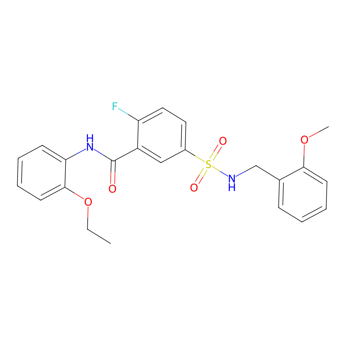 N-(2-ethoxyphenyl)-2-fluoro-5-(N-(2-methoxybenzyl)sulfamoyl)benzamide molecular structure, CAS 451500-48-4