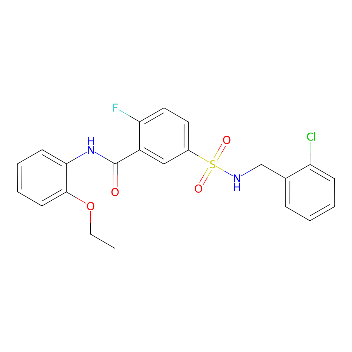 5-(N-(2-chlorobenzyl)sulfamoyl)-N-(2-ethoxyphenyl)-2-fluorobenzamide molecular structure, CAS 451500-55-3