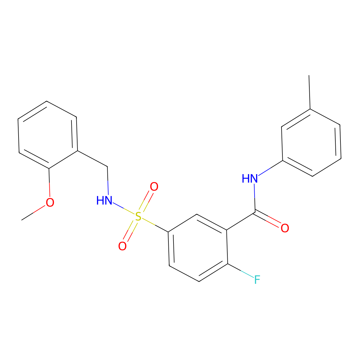 2-fluoro-5-(N-(2-methoxybenzyl)sulfamoyl)-N-(m-tolyl)benzamide molecular structure, CAS 451501-16-9