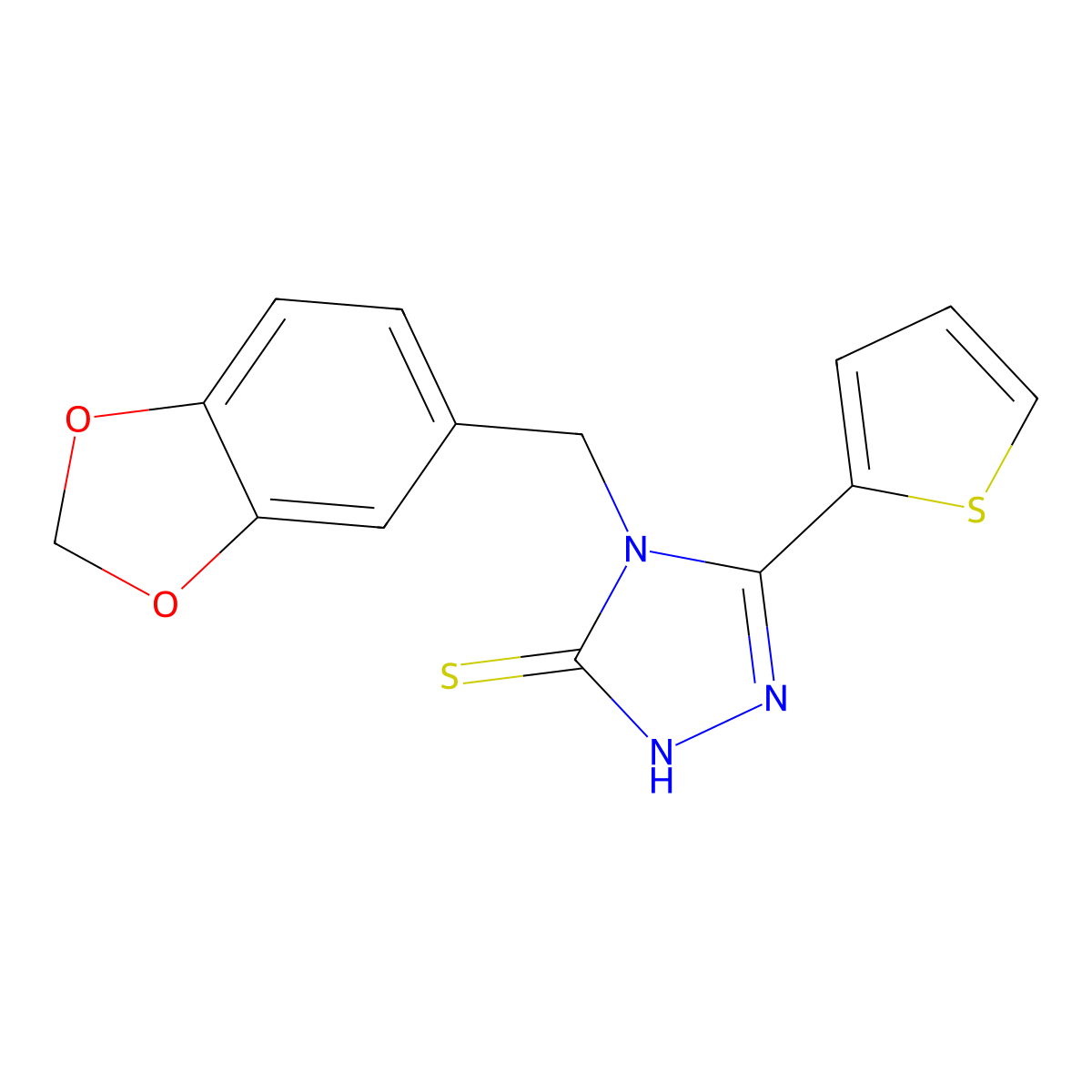 4-(1,3-benzodioxol-5-ylmethyl)-5-(thiophen-2-yl)-2,4-dihydro-3H-1,2,4-triazole-3-thione molecular structure, CAS 451501-83-0