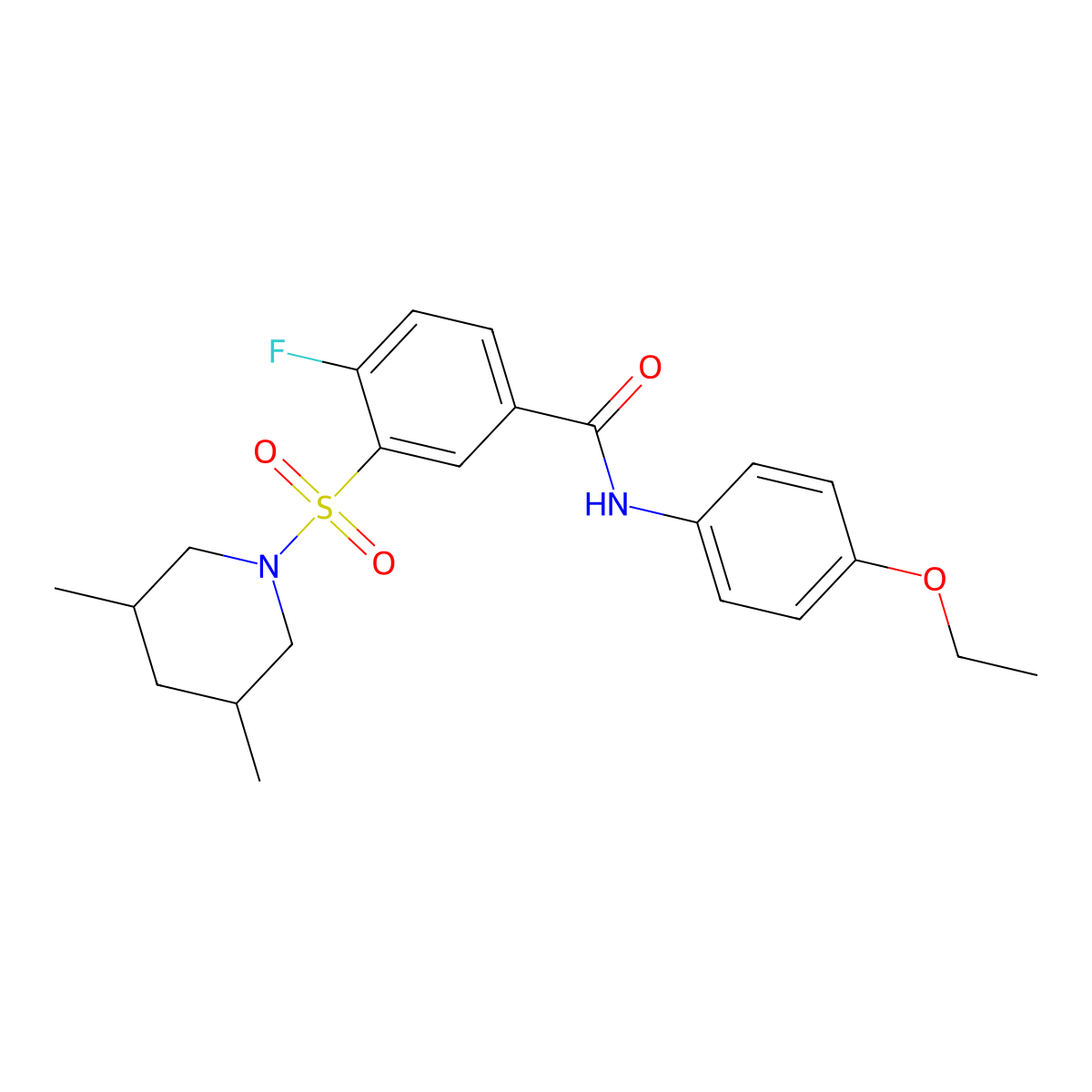 3-((3,5-dimethylpiperidin-1-yl)sulfonyl)-N-(4-ethoxyphenyl)-4-fluorobenzamide molecular structure, CAS 451504-04-4