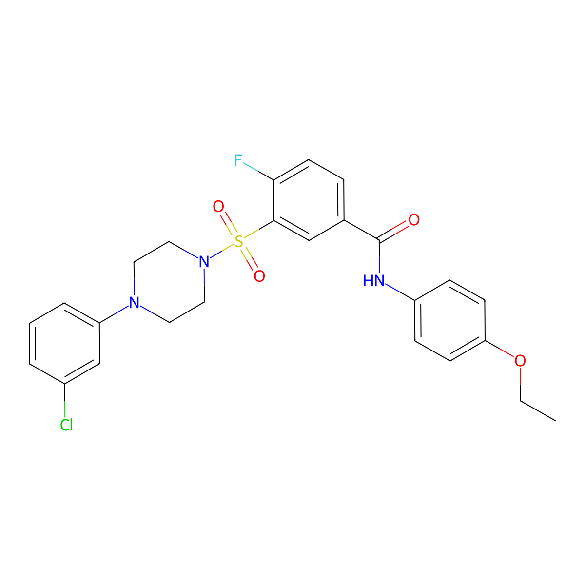 3-[4-(3-chlorophenyl)piperazin-1-yl]sulfonyl-N-(4-ethoxyphenyl)-4-fluorobenzamide molecular structure, CAS 451504-08-8
