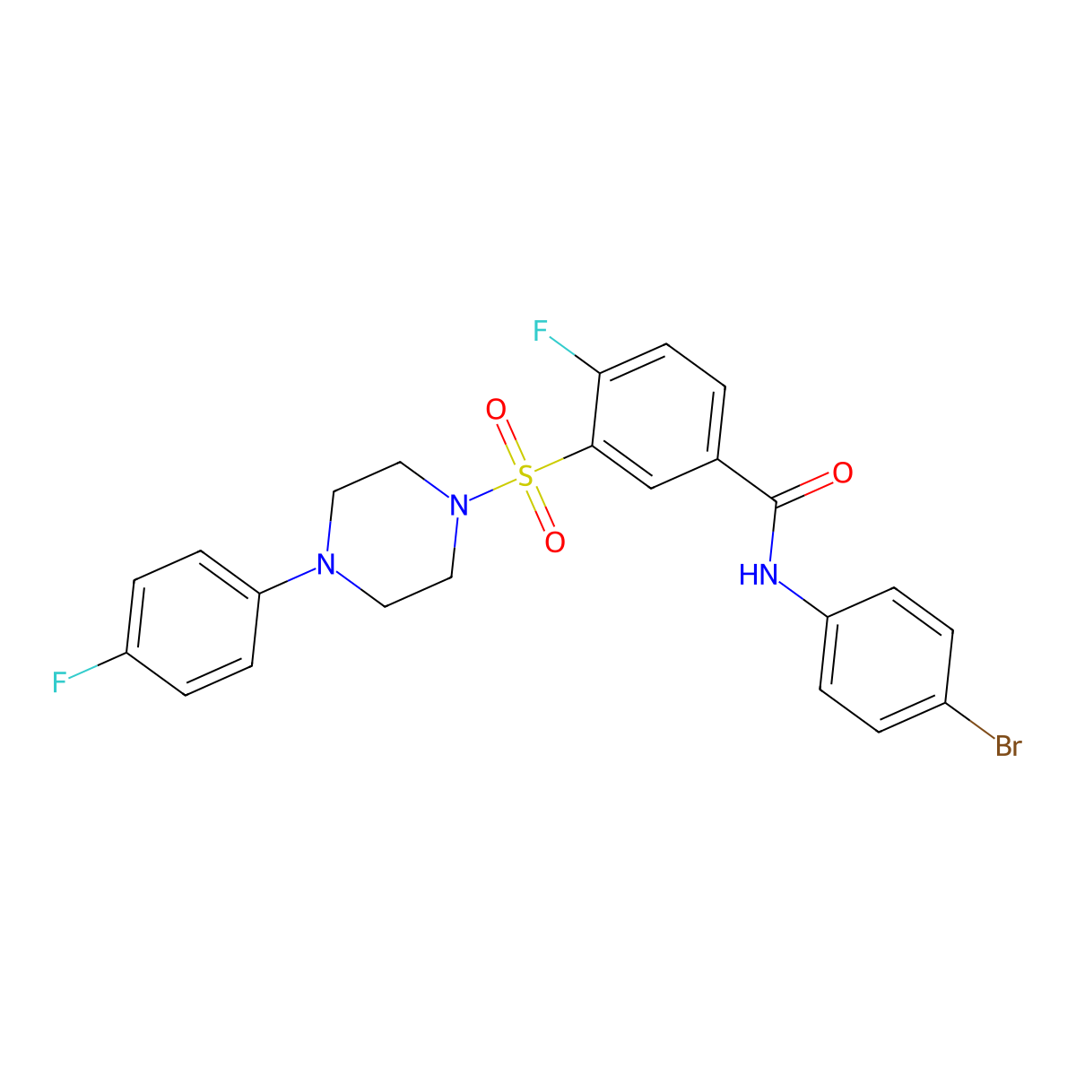 N-(4-bromophenyl)-4-fluoro-3-((4-(4-fluorophenyl)piperazin-1-yl)sulfonyl)benzamide molecular structure, CAS 451504-11-3