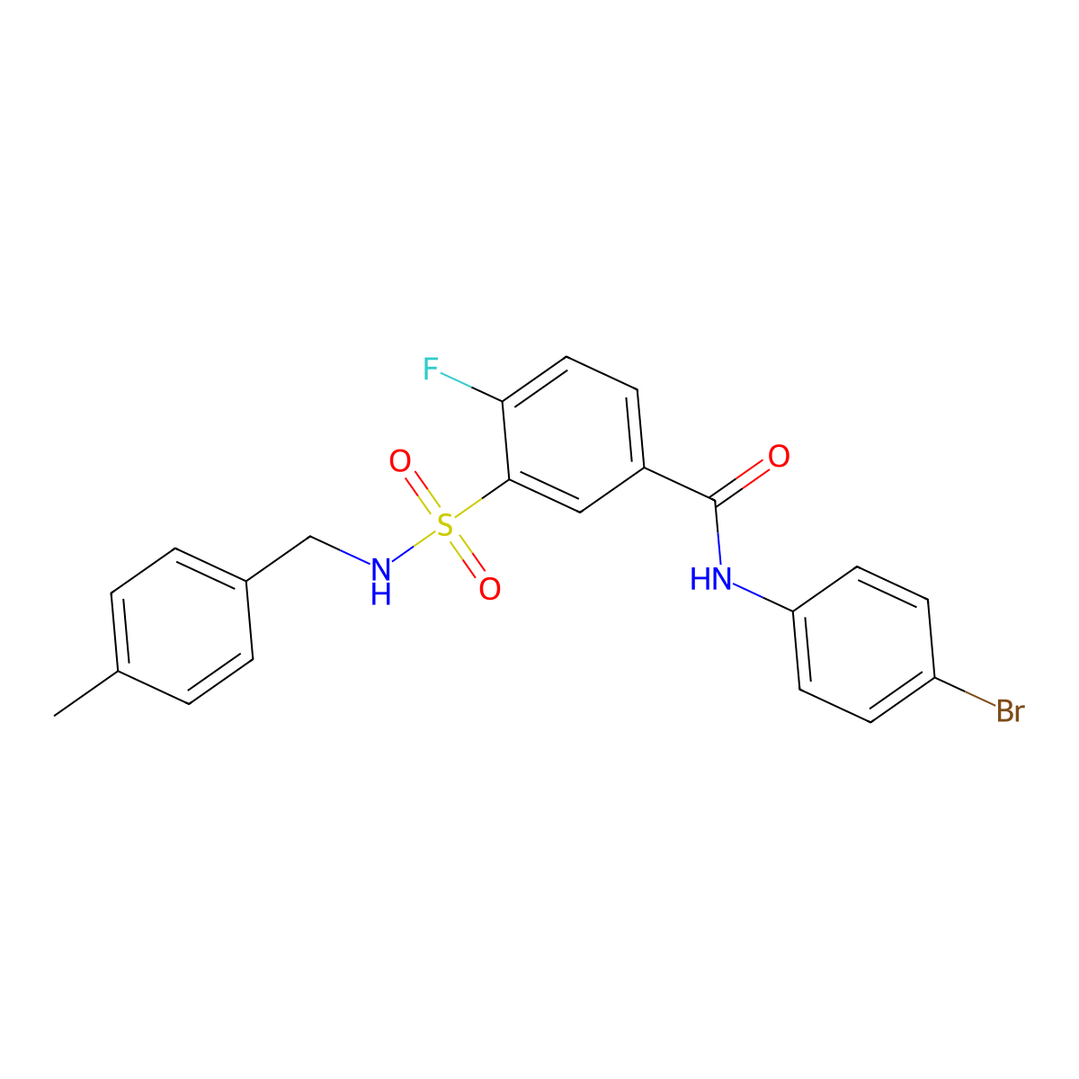 N-(4-bromophenyl)-4-fluoro-3-(N-(4-methylbenzyl)sulfamoyl)benzamide molecular structure, CAS 451504-25-9