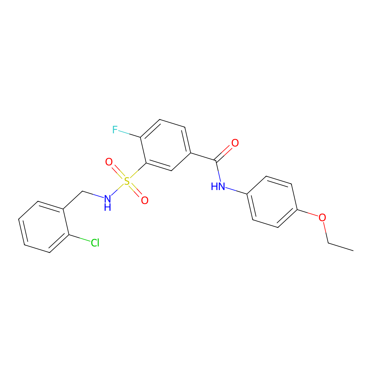 3-(N-(2-chlorobenzyl)sulfamoyl)-N-(4-ethoxyphenyl)-4-fluorobenzamide molecular structure, CAS 451504-26-0
