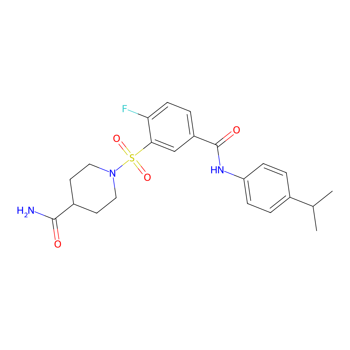 1-[2-Fluoro-5-[(4-propan-2-ylphenyl)carbamoyl]phenyl]sulfonylpiperidine-4-carboxamide molecular structure, CAS 451504-36-2
