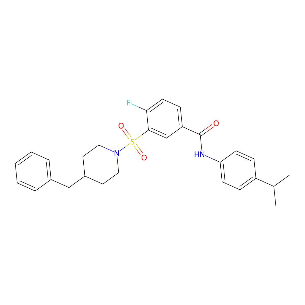 3-((4-benzylpiperidin-1-yl)sulfonyl)-4-fluoro-N-(4-isopropylphenyl)benzamide molecular structure, CAS 451504-49-7