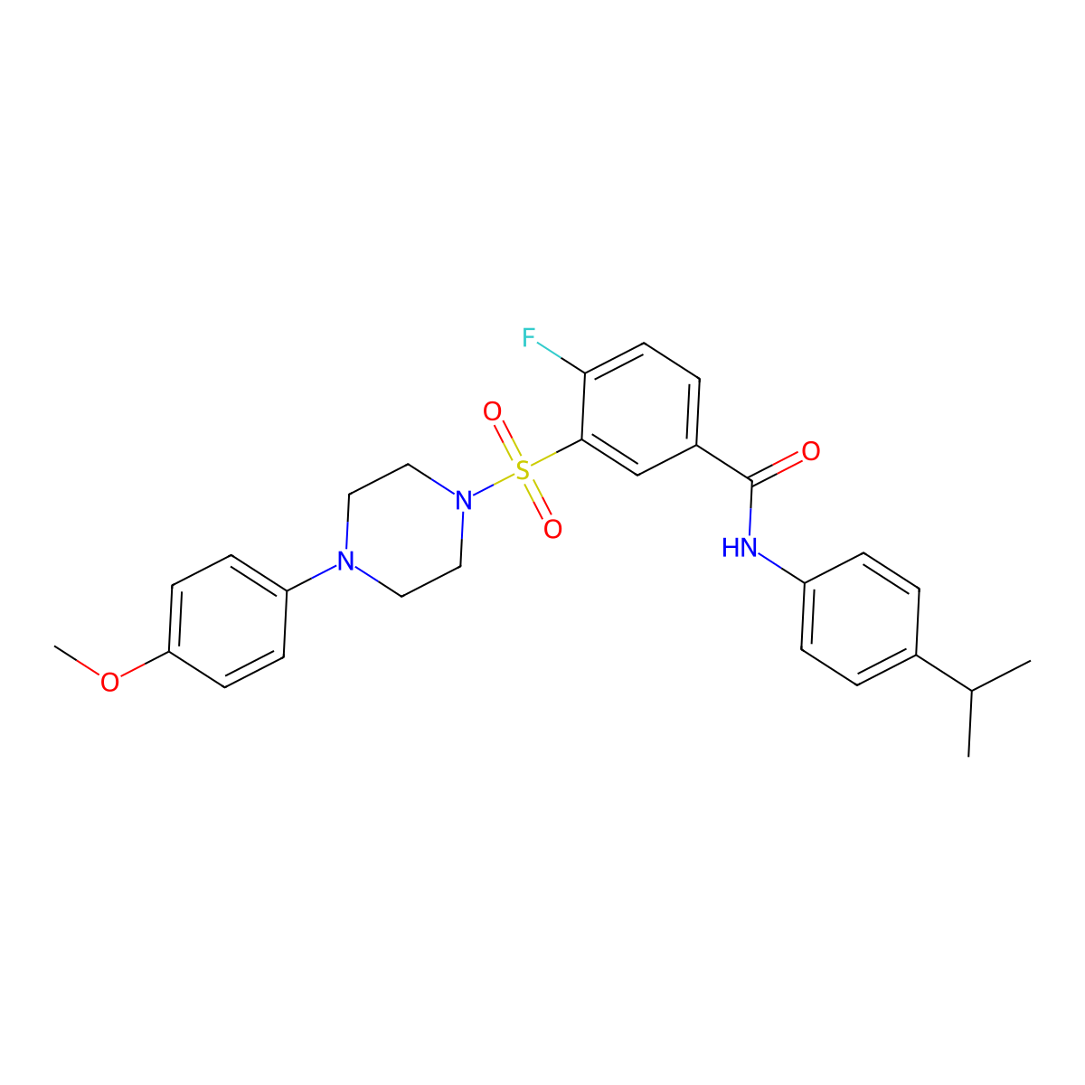 4-fluoro-N-(4-isopropylphenyl)-3-((4-(4-methoxyphenyl)piperazin-1-yl)sulfonyl)benzamide molecular structure, CAS 451504-54-4