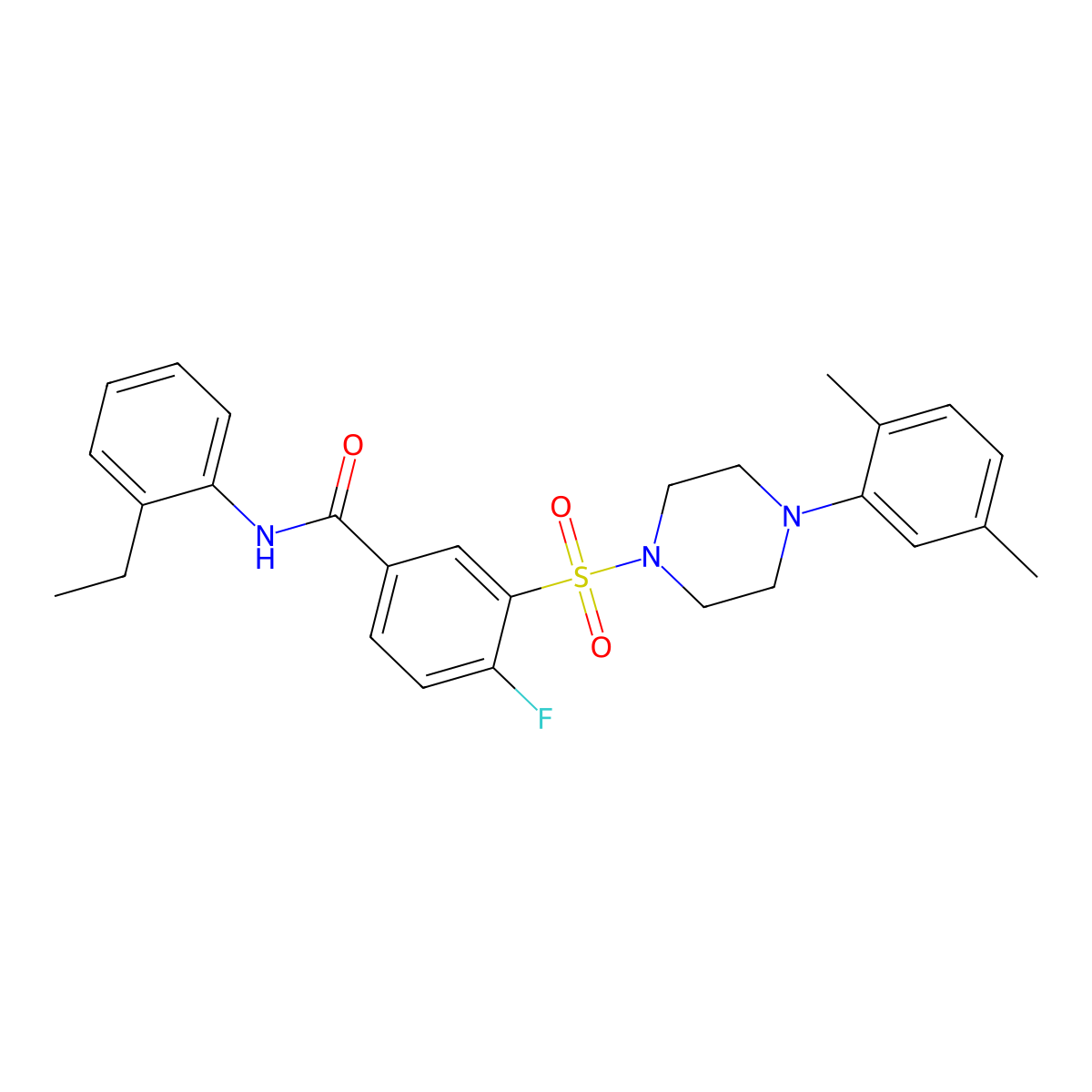 3-[4-(2,5-dimethylphenyl)piperazin-1-yl]sulfonyl-N-(2-ethylphenyl)-4-fluorobenzamide molecular structure, CAS 451504-57-7