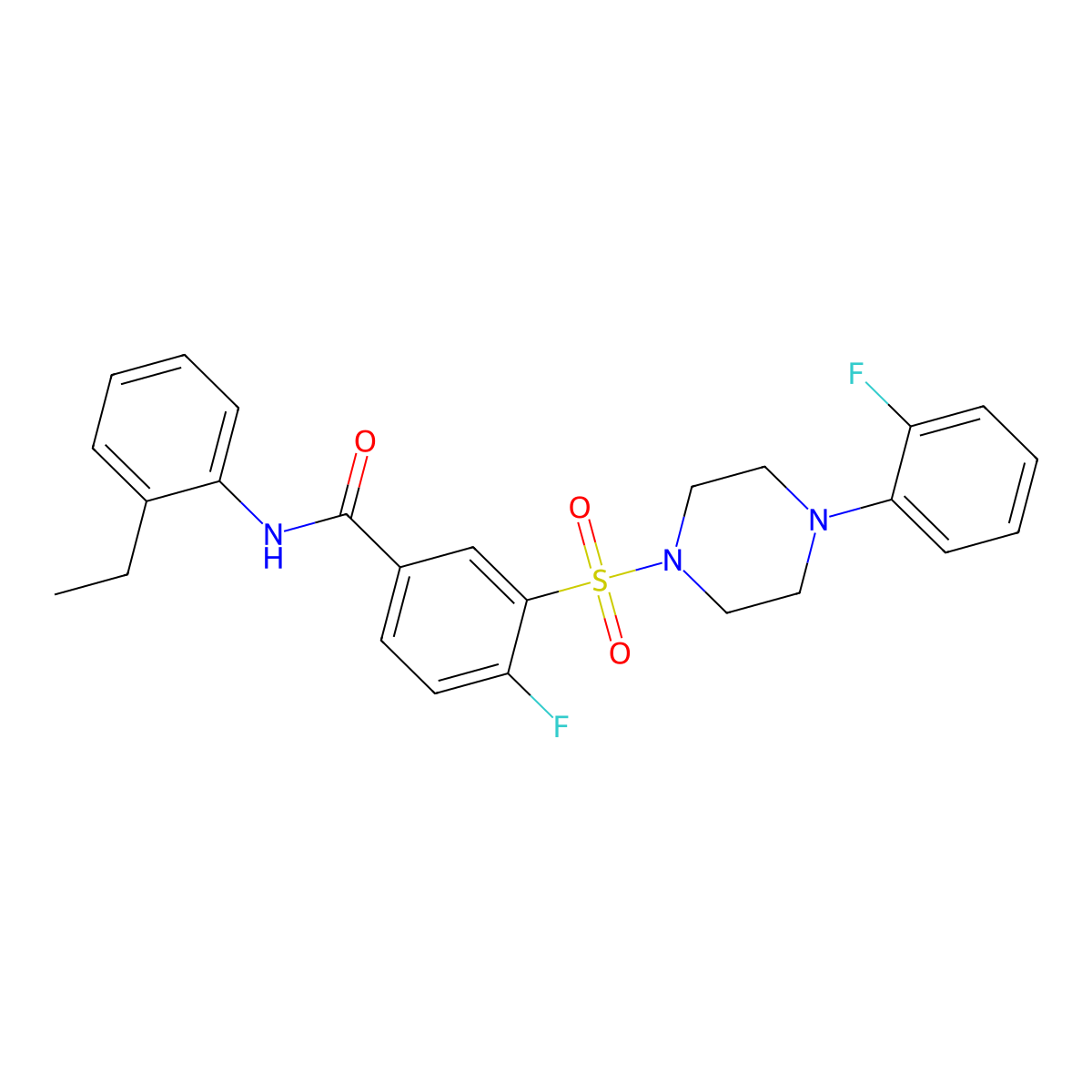 N-(2-ethylphenyl)-4-fluoro-3-((4-(2-fluorophenyl)piperazin-1-yl)sulfonyl)benzamide molecular structure, CAS 451504-58-8