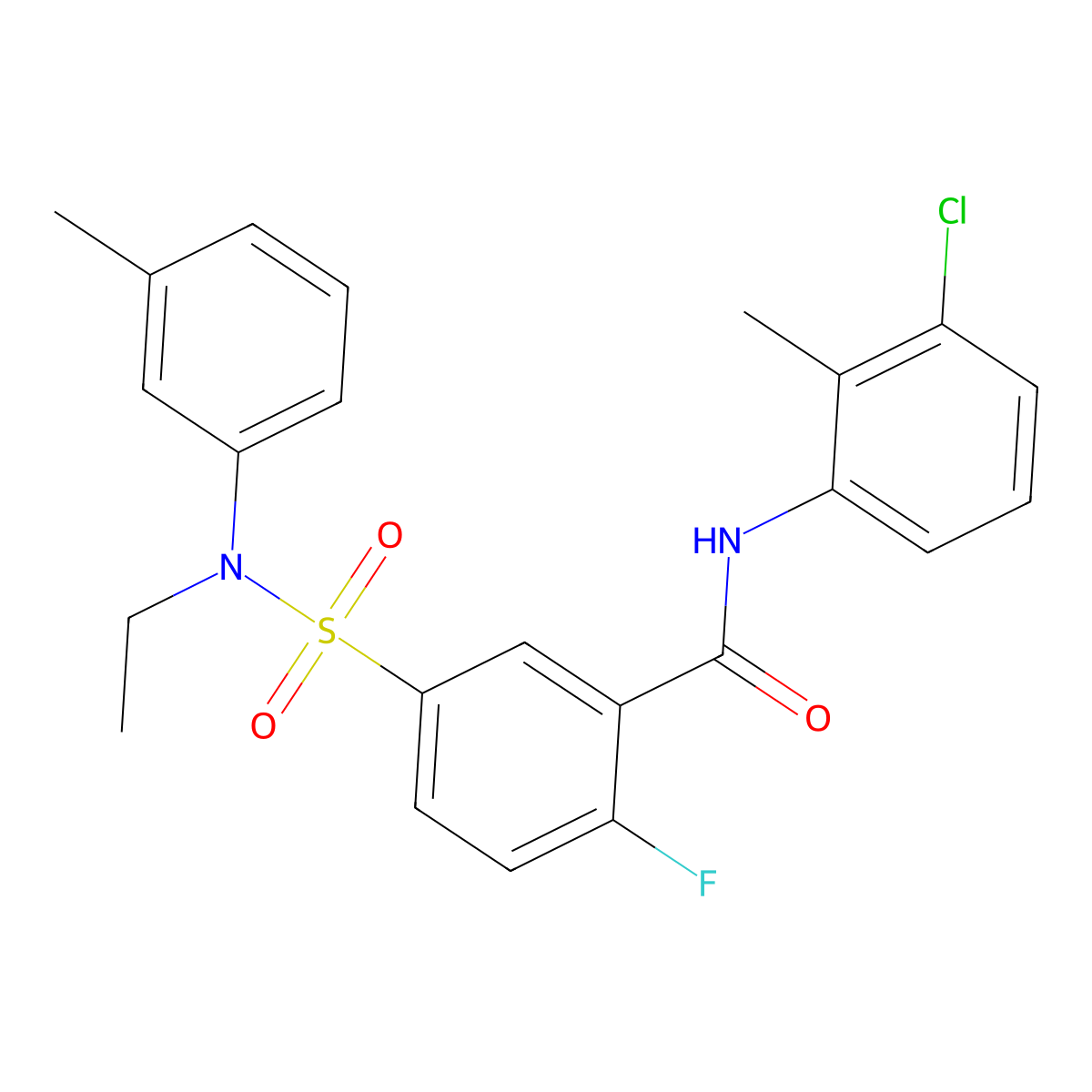 N-(3-chloro-2-methylphenyl)-5-(N-ethyl-N-(m-tolyl)sulfamoyl)-2-fluorobenzamide molecular structure, CAS 451504-92-0