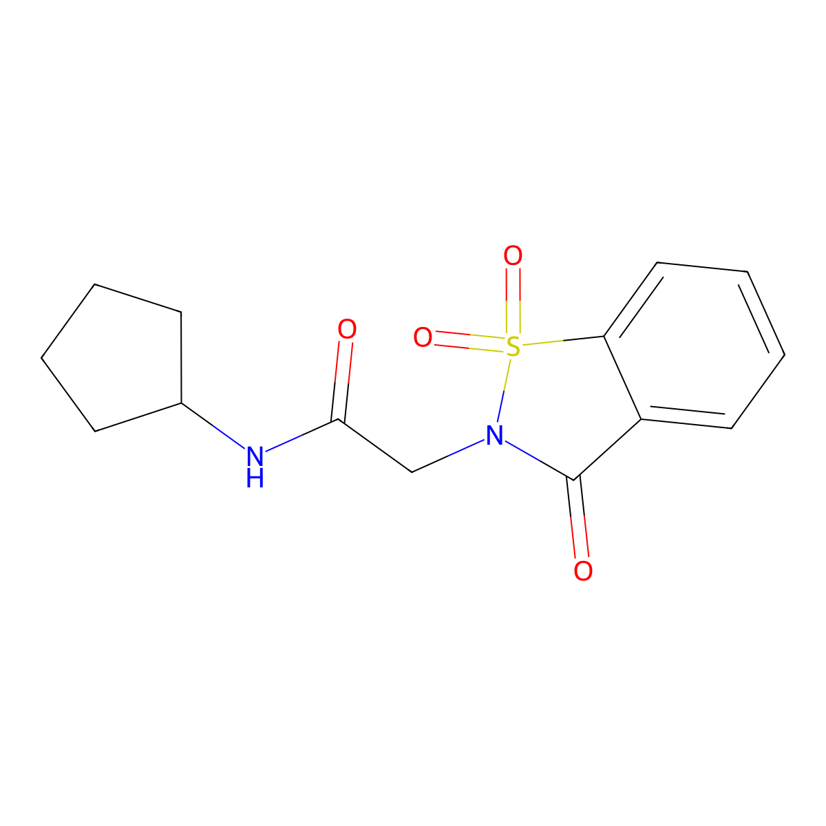 N-cyclopentyl-2-(1,1-dioxido-3-oxo-1,2-benzisothiazol-2(3H)-yl)acetamide molecular structure, CAS 451505-73-0