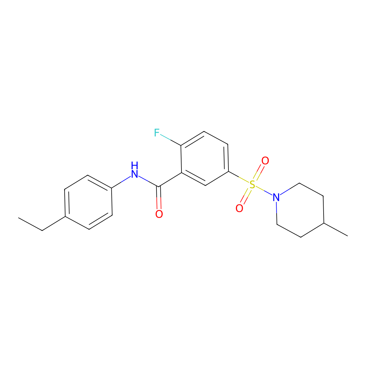 N-(4-ethylphenyl)-2-fluoro-5-((4-methylpiperidin-1-yl)sulfonyl)benzamide molecular structure, CAS 451506-05-1