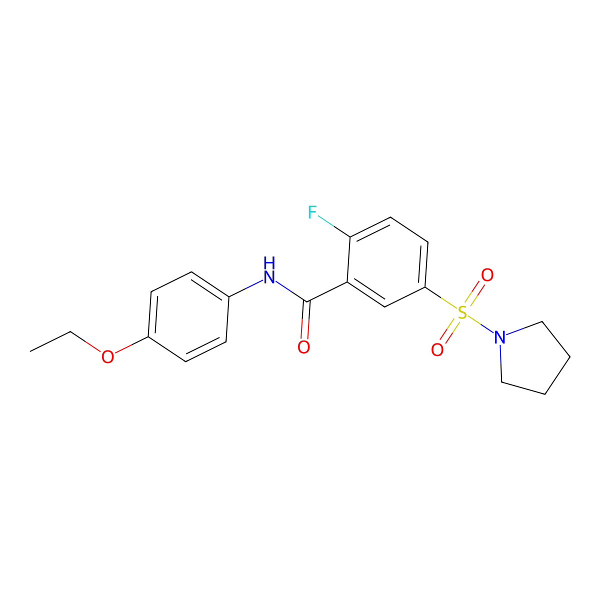 N-(4-ethoxyphenyl)-2-fluoro-5-pyrrolidin-1-ylsulfonylbenzamide molecular structure, CAS 451506-53-9