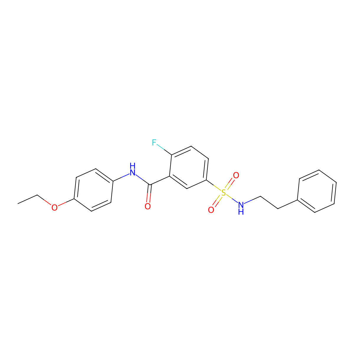 N-(4-ethoxyphenyl)-2-fluoro-5-(N-phenethylsulfamoyl)benzamide molecular structure, CAS 451506-61-9