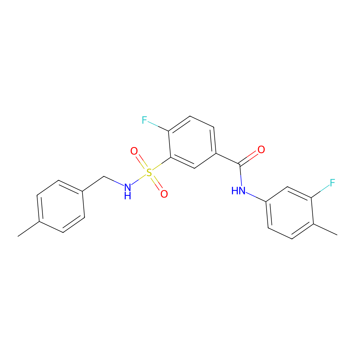 4-fluoro-N-(3-fluoro-4-methylphenyl)-3-[(4-methylphenyl)methylsulfamoyl]benzamide molecular structure, CAS 451508-02-4