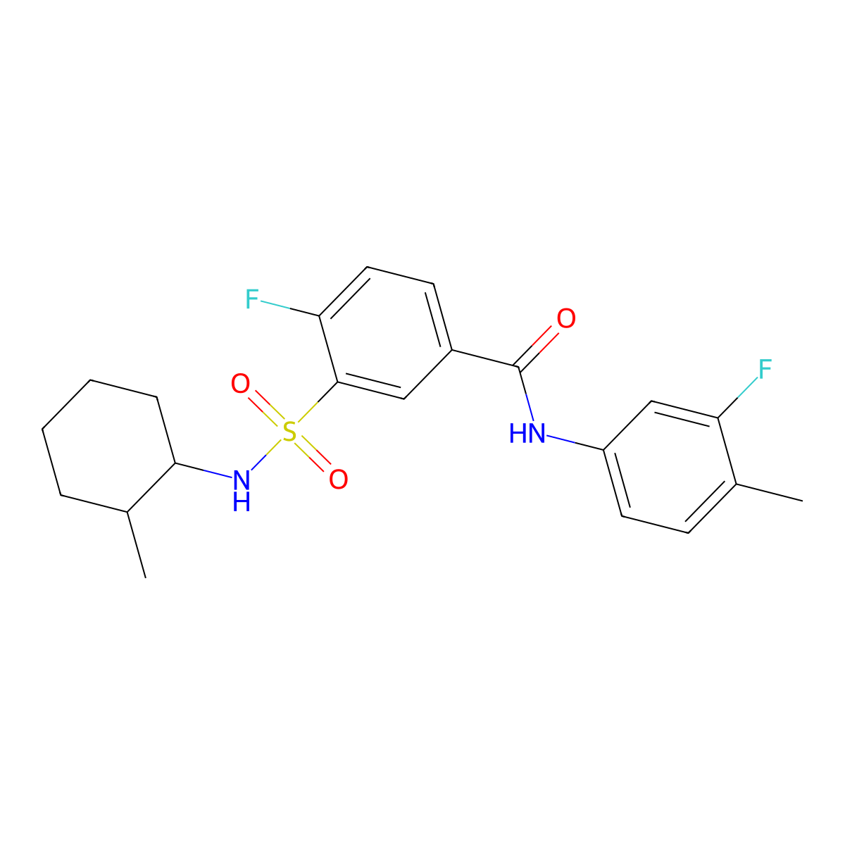 4-fluoro-N-(3-fluoro-4-methylphenyl)-3-[(2-methylcyclohexyl)sulfamoyl]benzamide molecular structure, CAS 451508-08-0