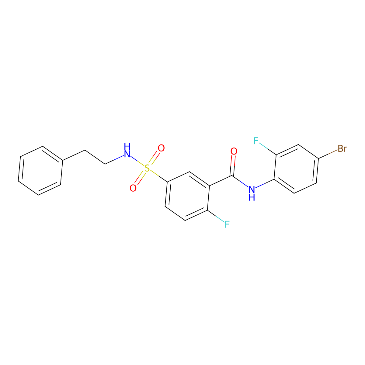 N-(4-bromo-2-fluorophenyl)-2-fluoro-5-(N-phenethylsulfamoyl)benzamide molecular structure, CAS 451508-40-0