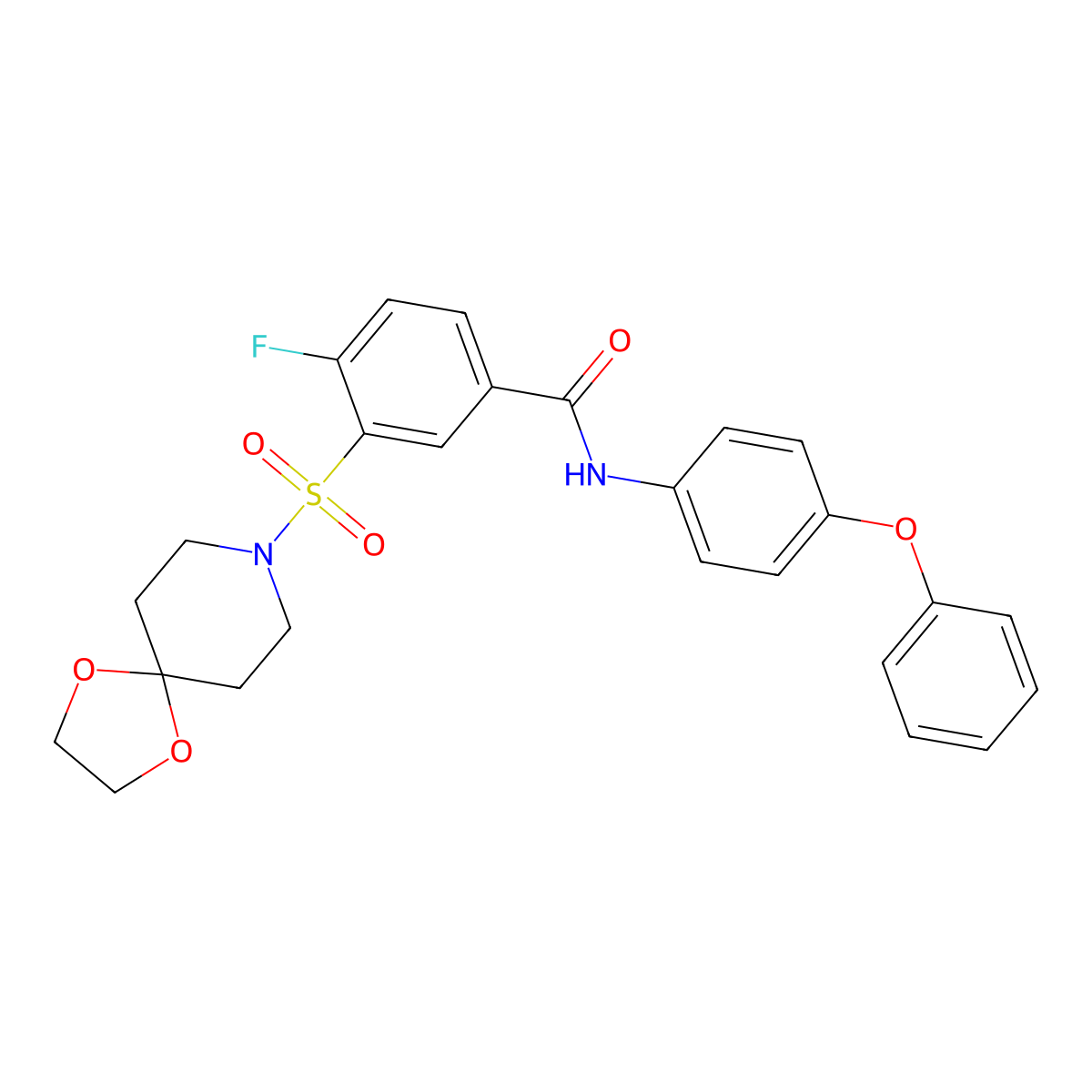 3-(1,4-dioxa-8-azaspiro[4.5]decan-8-ylsulfonyl)-4-fluoro-N-(4-phenoxyphenyl)benzamide molecular structure, CAS 451509-57-2