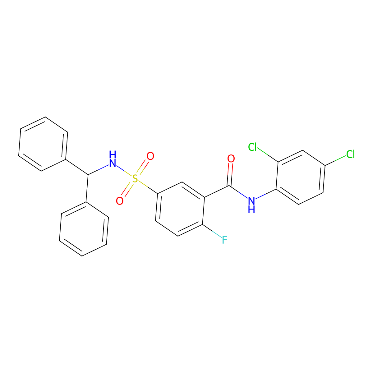 5-(N-benzhydrylsulfamoyl)-N-(2,4-dichlorophenyl)-2-fluorobenzamide molecular structure, CAS 451509-86-7