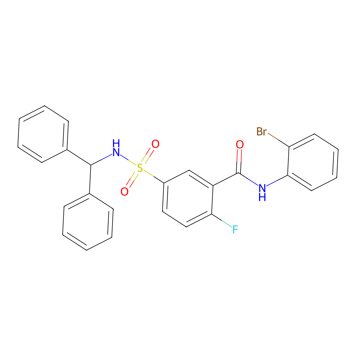 5-(N-benzhydrylsulfamoyl)-N-(2-bromophenyl)-2-fluorobenzamide molecular structure, CAS 451510-60-4