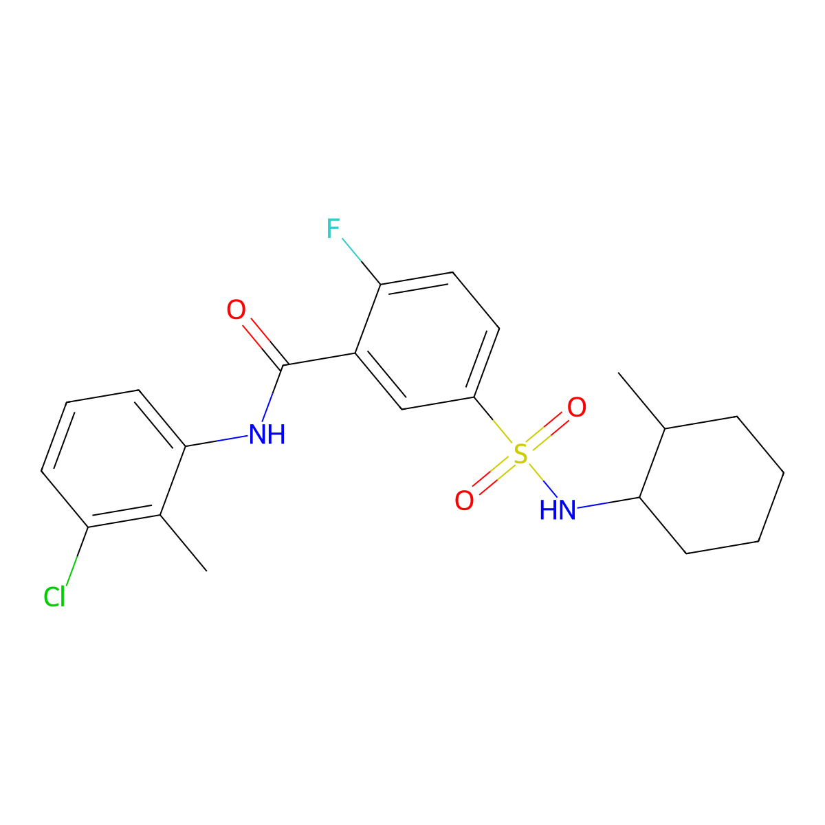 N-(3-chloro-2-methylphenyl)-2-fluoro-5-[(2-methylcyclohexyl)sulfamoyl]benzamide molecular structure, CAS 451511-79-8