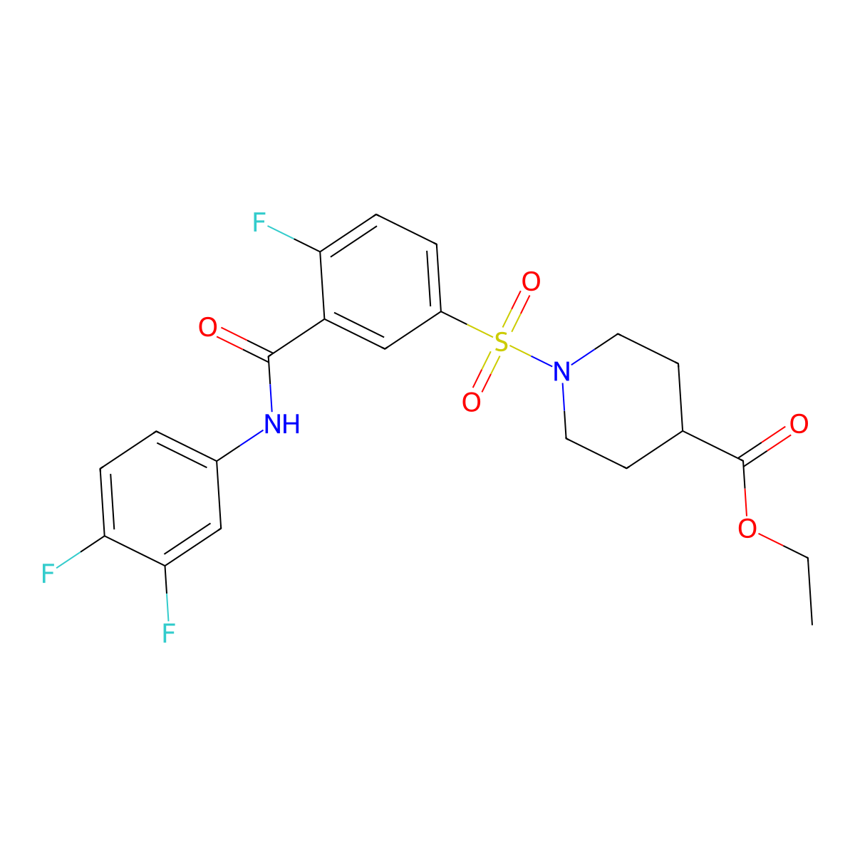 Ethyl 1-((3-((3,4-difluorophenyl)carbamoyl)-4-fluorophenyl)sulfonyl)piperidine-4-carboxylate molecular structure, CAS 451512-72-4