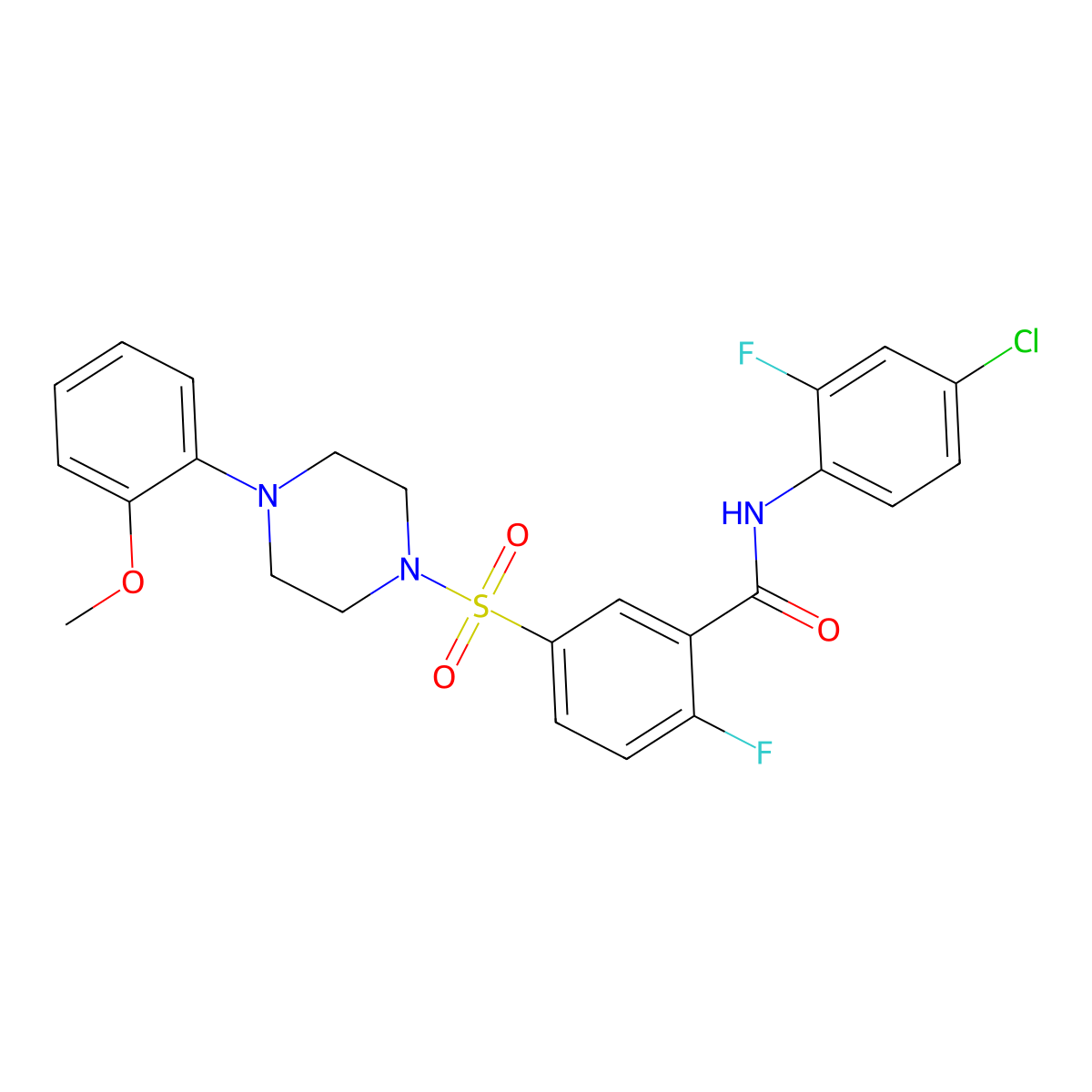 N-(4-chloro-2-fluorophenyl)-2-fluoro-5-((4-(2-methoxyphenyl)piperazin-1-yl)sulfonyl)benzamide molecular structure, CAS 451513-54-5