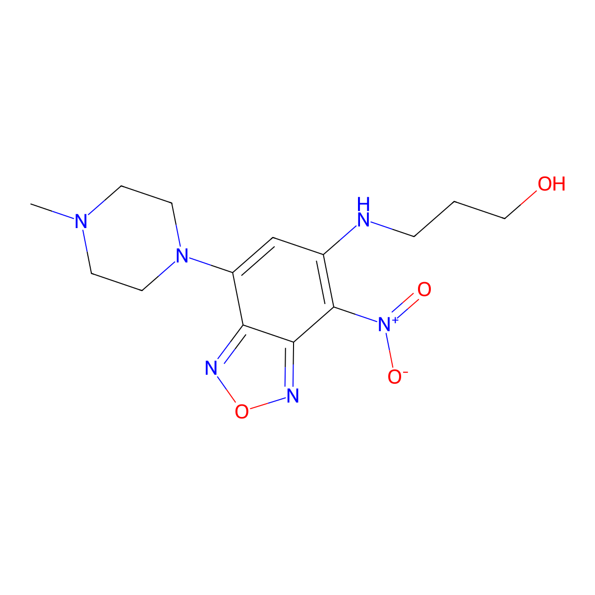 3-((7-(4-Methylpiperazin-1-yl)-4-nitrobenzo[c][1,2,5]oxadiazol-5-yl)amino)propan-1-ol molecular structure, CAS 451514-65-1