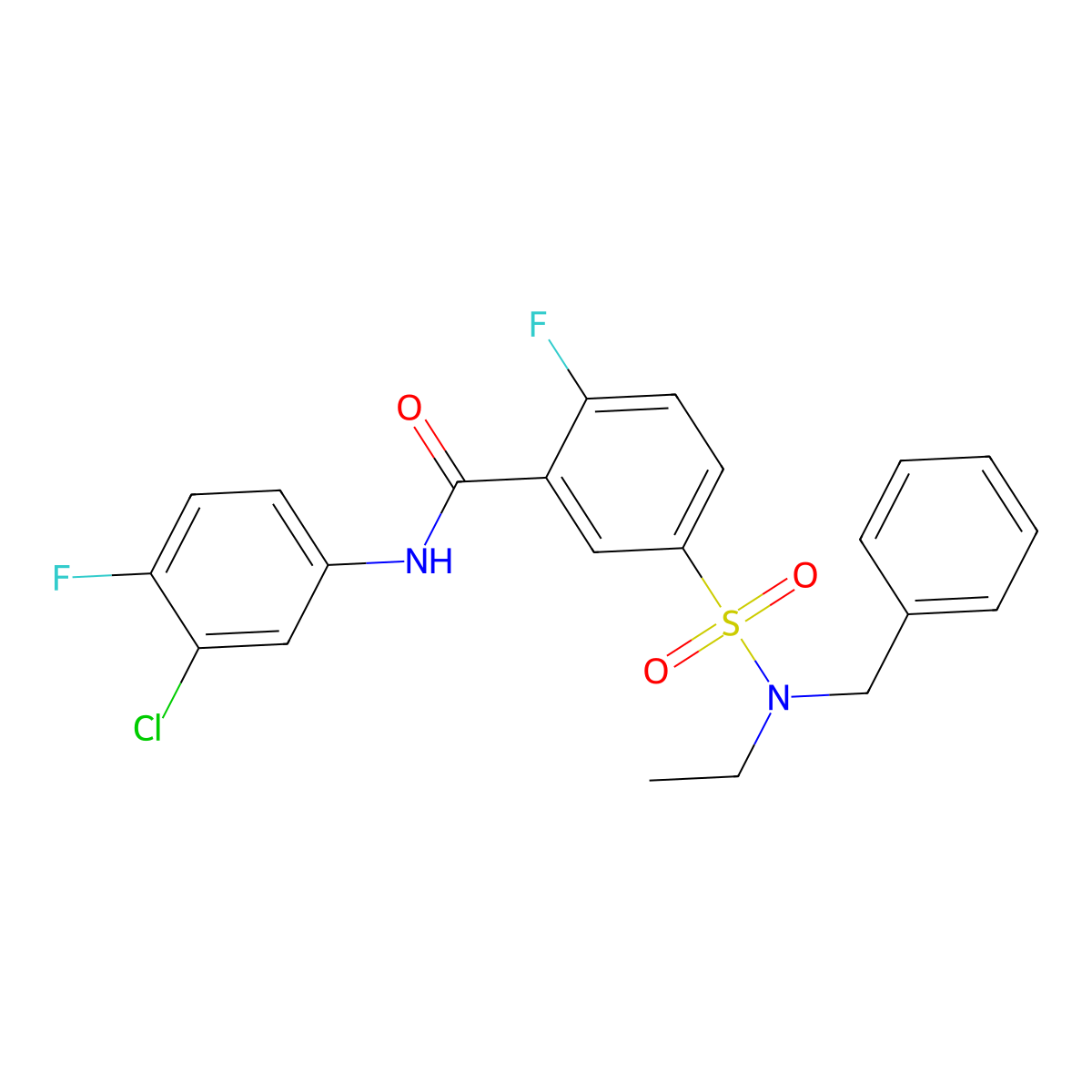 5-[benzyl(ethyl)sulfamoyl]-N-(3-chloro-4-fluorophenyl)-2-fluorobenzamide molecular structure, CAS 451515-03-0