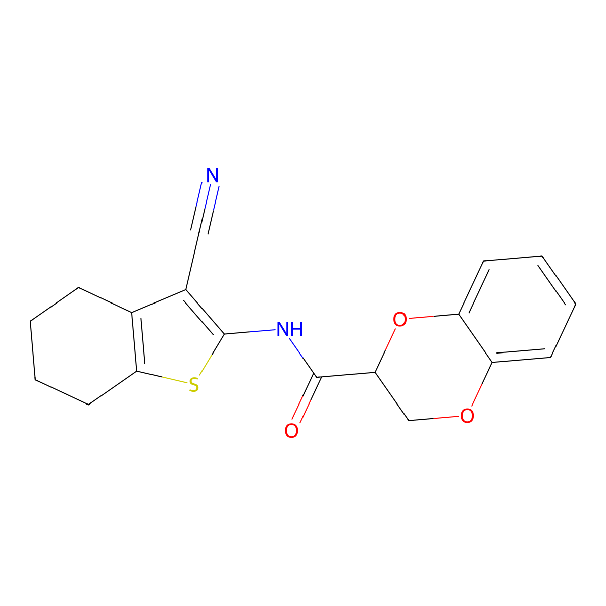N-(3-cyano-4,5,6,7-tetrahydro-1-benzothiophen-2-yl)-2,3-dihydro-1,4-benzodioxine-3-carboxamide molecular structure, CAS 451517-65-0