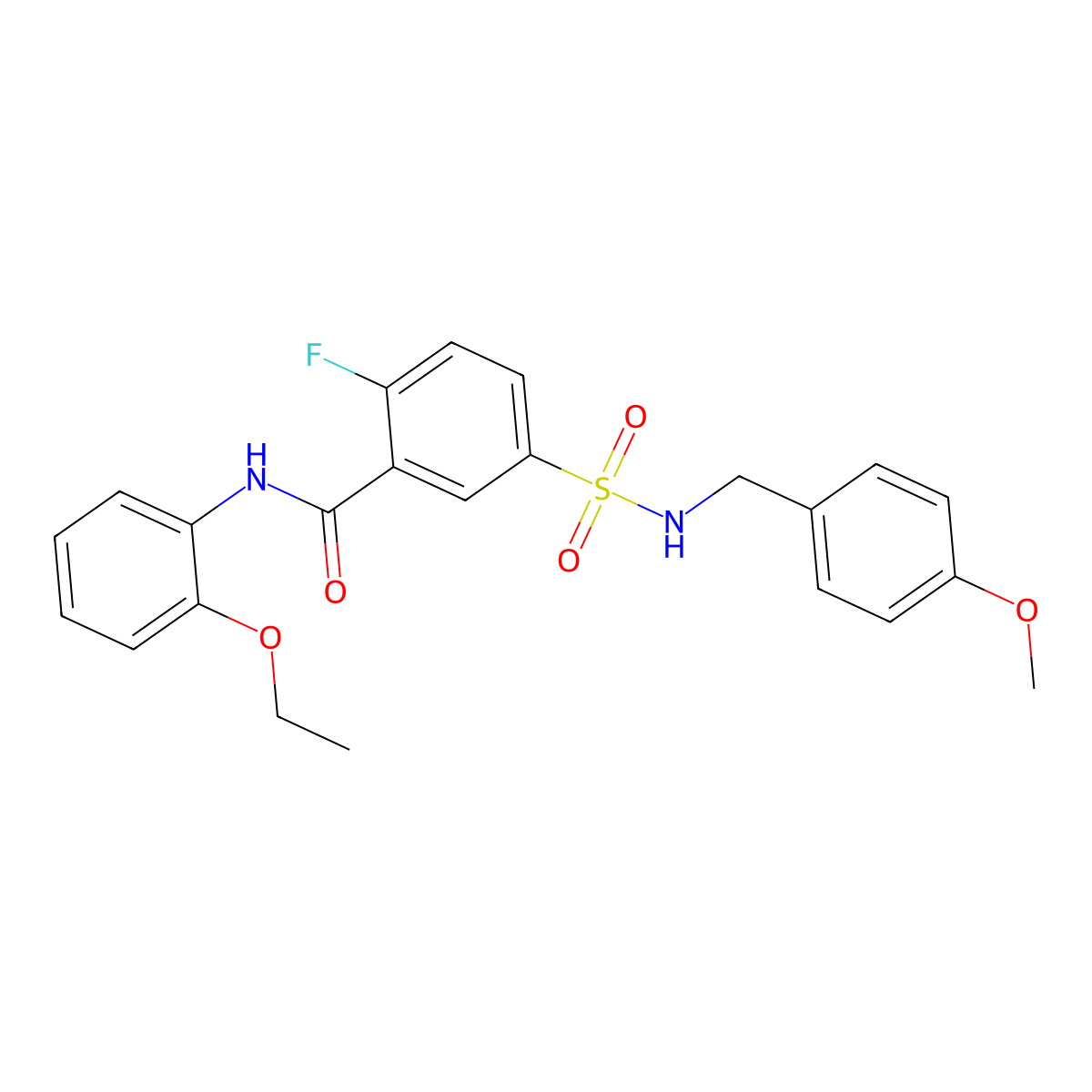 N-(2-ethoxyphenyl)-2-fluoro-5-(N-(4-methoxybenzyl)sulfamoyl)benzamide molecular structure, CAS 452050-81-6