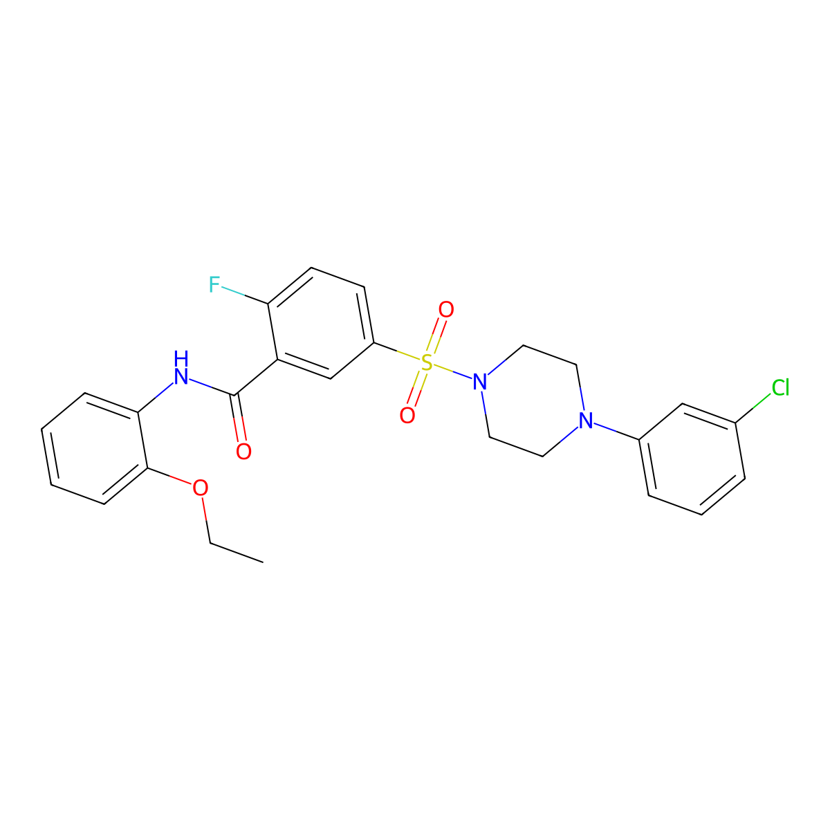 5-{[4-(3-chlorophenyl)piperazin-1-yl]sulfonyl}-N-(2-ethoxyphenyl)-2-fluorobenzamide molecular structure, CAS 452050-82-7
