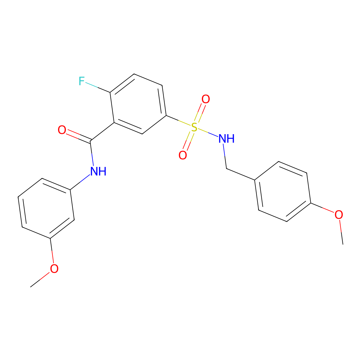 2-fluoro-5-(N-(4-methoxybenzyl)sulfamoyl)-N-(3-methoxyphenyl)benzamide molecular structure, CAS 452050-95-2