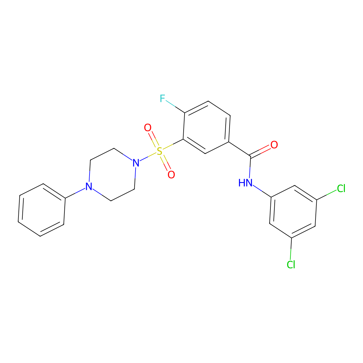 N-(3,5-dichlorophenyl)-4-fluoro-3-((4-phenylpiperazin-1-yl)sulfonyl)benzamide molecular structure, CAS 452051-28-4