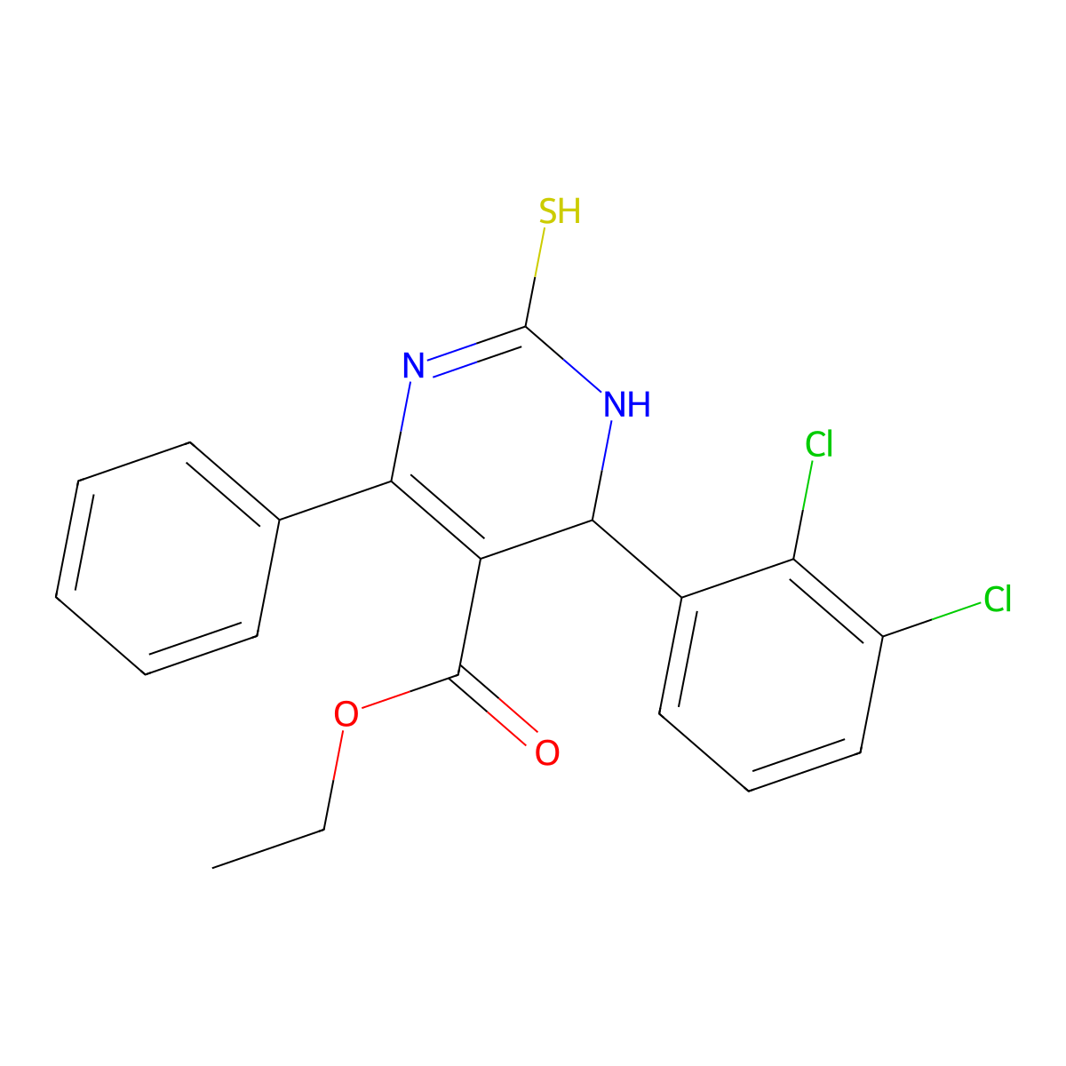 Ethyl 6-(2,3-dichlorophenyl)-4-phenyl-2-sulfanyl-1,6-dihydropyrimidine-5-carboxylate molecular structure, CAS 452066-15-8