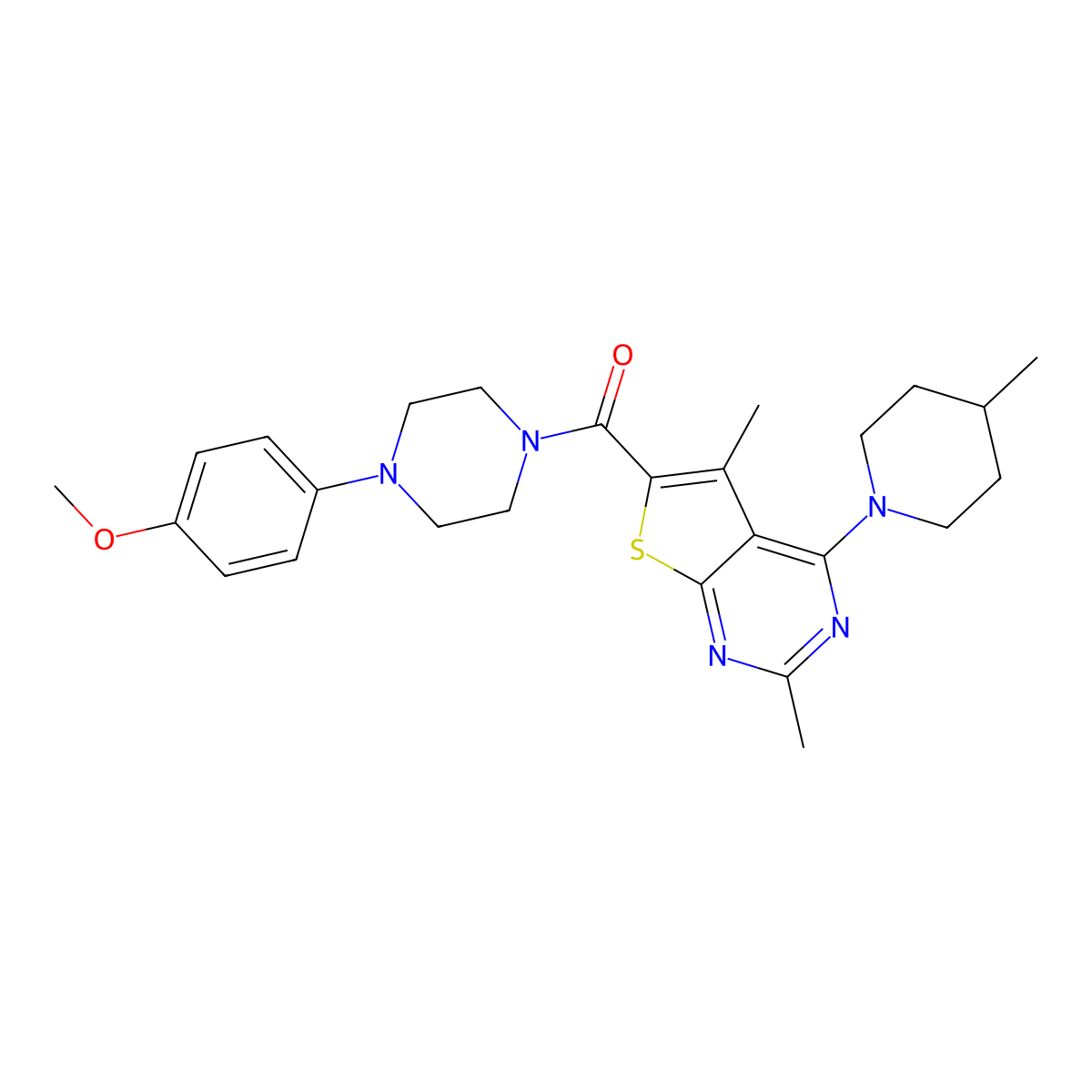 (2,5-Dimethyl-4-(4-methylpiperidin-1-yl)thieno[2,3-d]pyrimidin-6-yl)(4-(4-methoxyphenyl)piperazin-1-yl)methanone molecular structure, CAS 452073-57-3