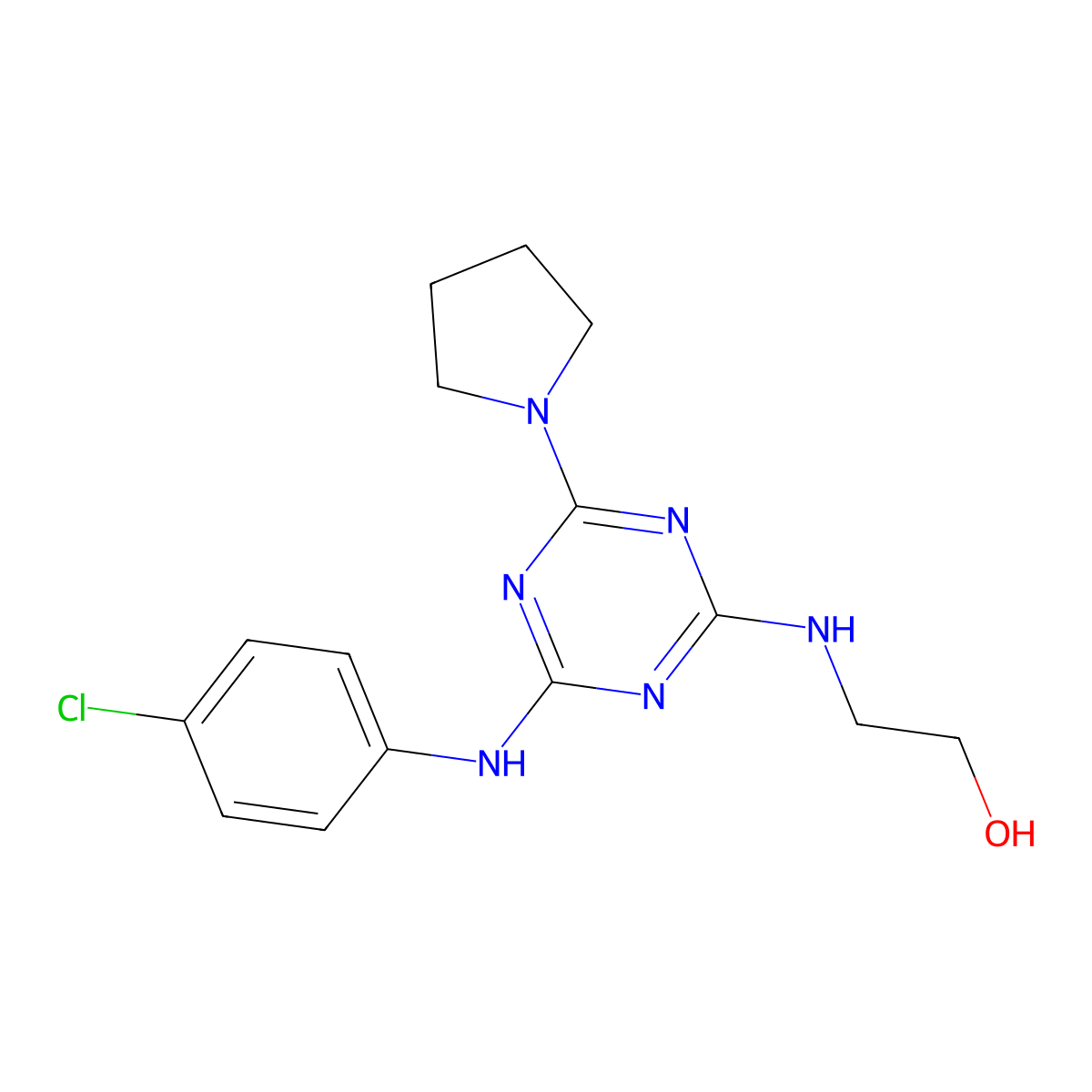 2-[[4-(4-Chloroanilino)-6-(1-pyrrolidinyl)-1,3,5-triazin-2-yl]amino]ethanol molecular structure, CAS 452074-83-8
