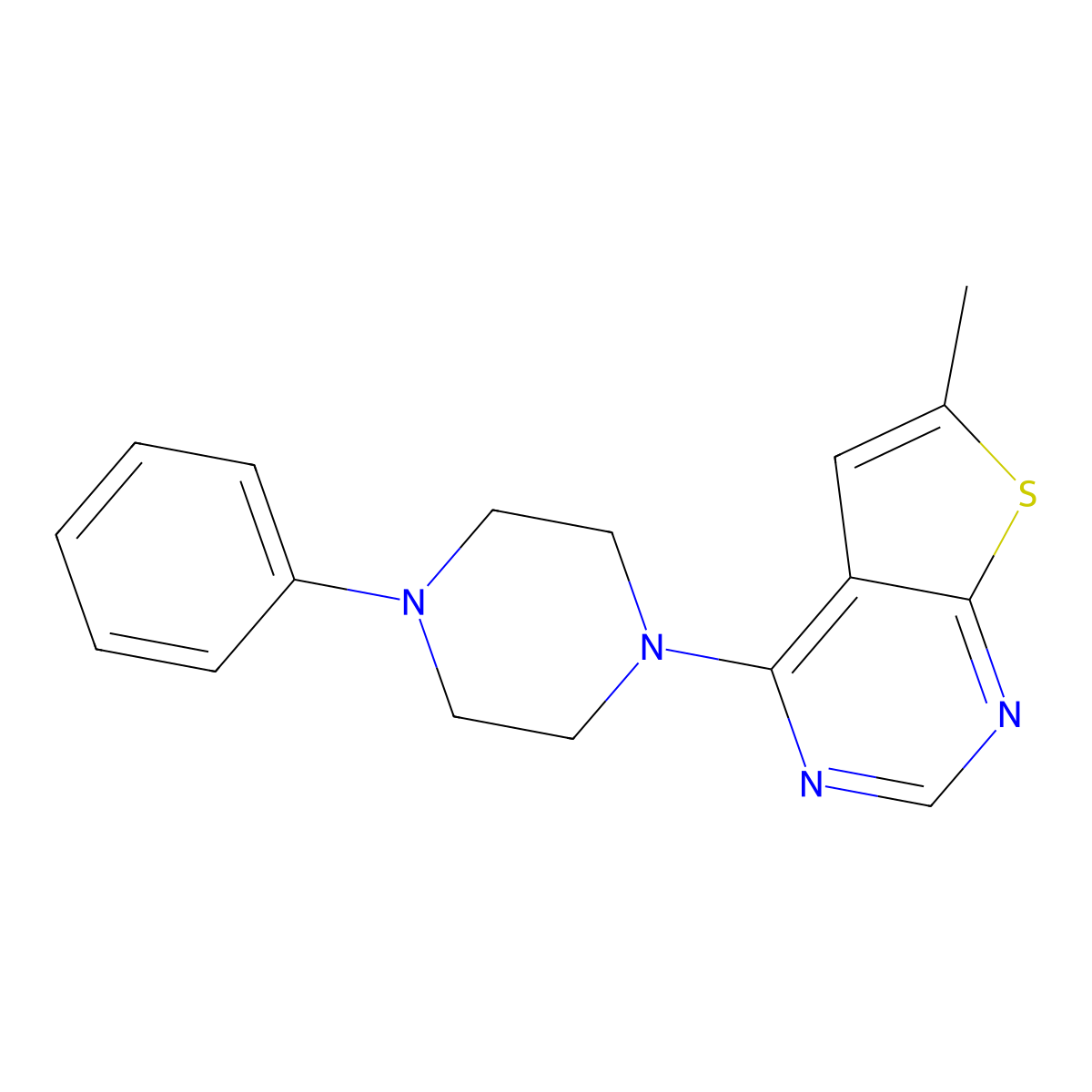 6-Methyl-4-(4-phenyl-1-piperazinyl)thieno[2,3-d]pyrimidine molecular structure, CAS 452087-36-4