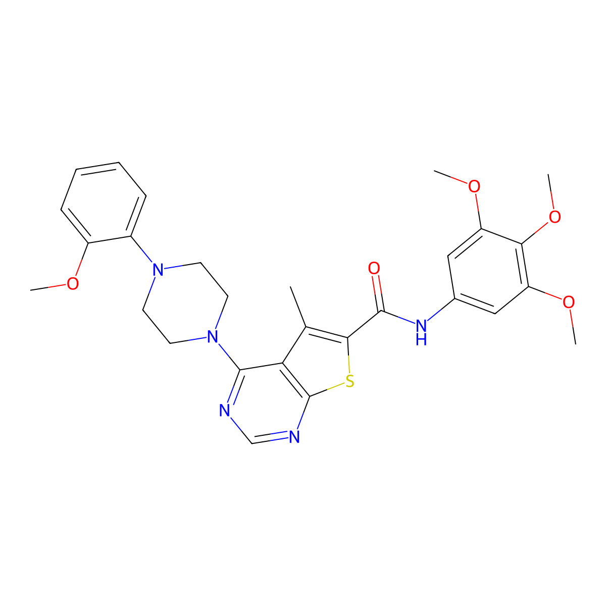 4-[4-(2-methoxyphenyl)piperazin-1-yl]-5-methyl-N-(3,4,5-trimethoxyphenyl)thieno[2,3-d]pyrimidine-6-carboxamide molecular structure, CAS 452087-75-1