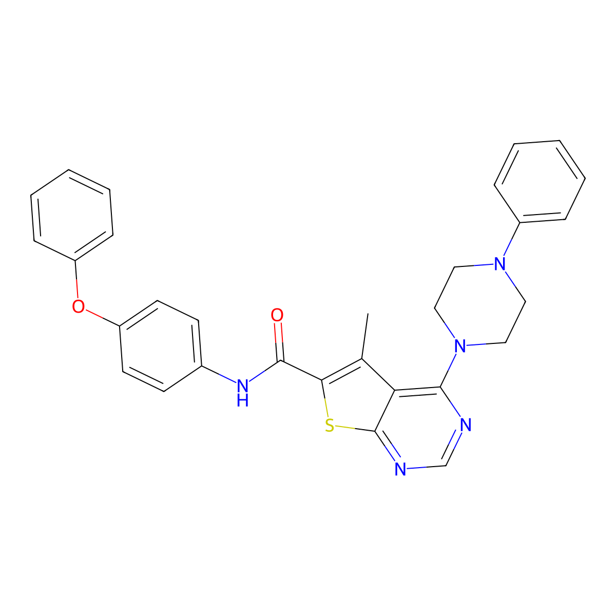 5-methyl-N-(4-phenoxyphenyl)-4-(4-phenylpiperazin-1-yl)thieno[2,3-d]pyrimidine-6-carboxamide molecular structure, CAS 452087-87-5