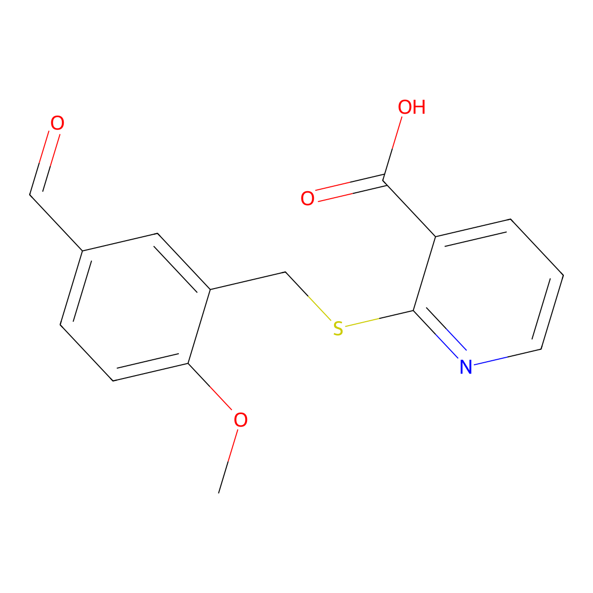 2-[(5-Formyl-2-methoxybenzyl)thio]nicotinic acid molecular structure, CAS 452088-31-2