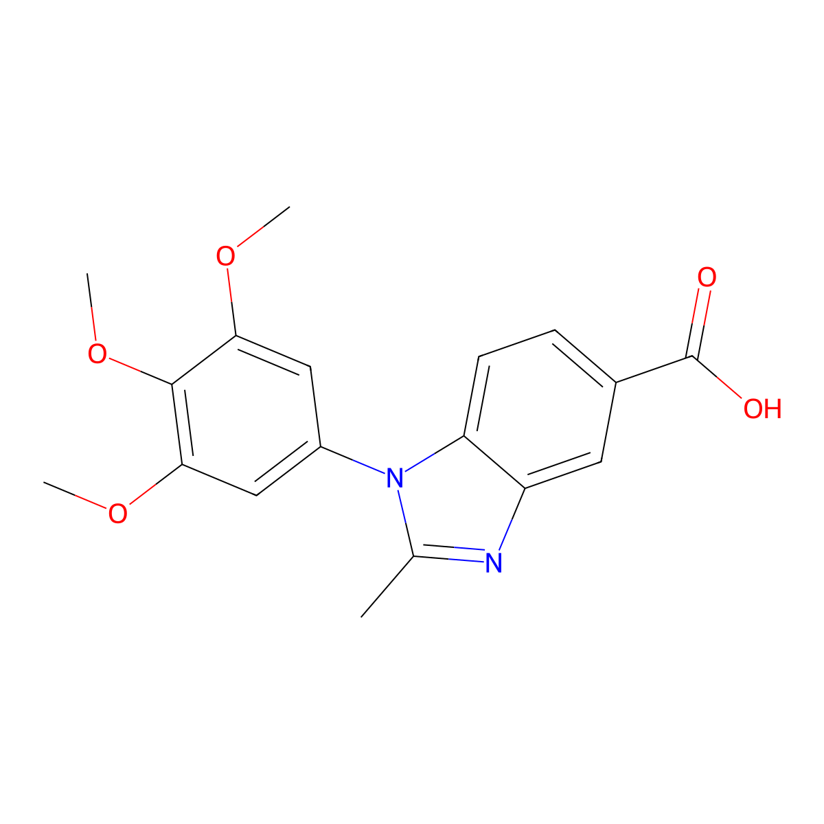 2-methyl-1-(3,4,5-trimethoxyphenyl)-1H-benzimidazole-5-carboxylic acid molecular structure, CAS 452088-74-3