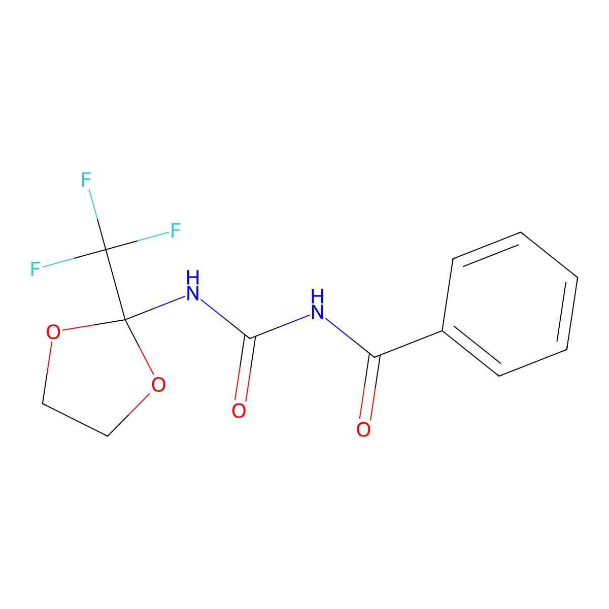 N-((2-(trifluoromethyl)-1,3-dioxolan-2-yl)carbamoyl)benzamide molecular structure, CAS 452088-99-2