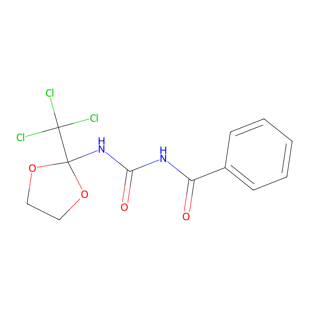 N-((2-(trichloromethyl)-1,3-dioxolan-2-yl)carbamoyl)benzamide molecular structure, CAS 452089-00-8